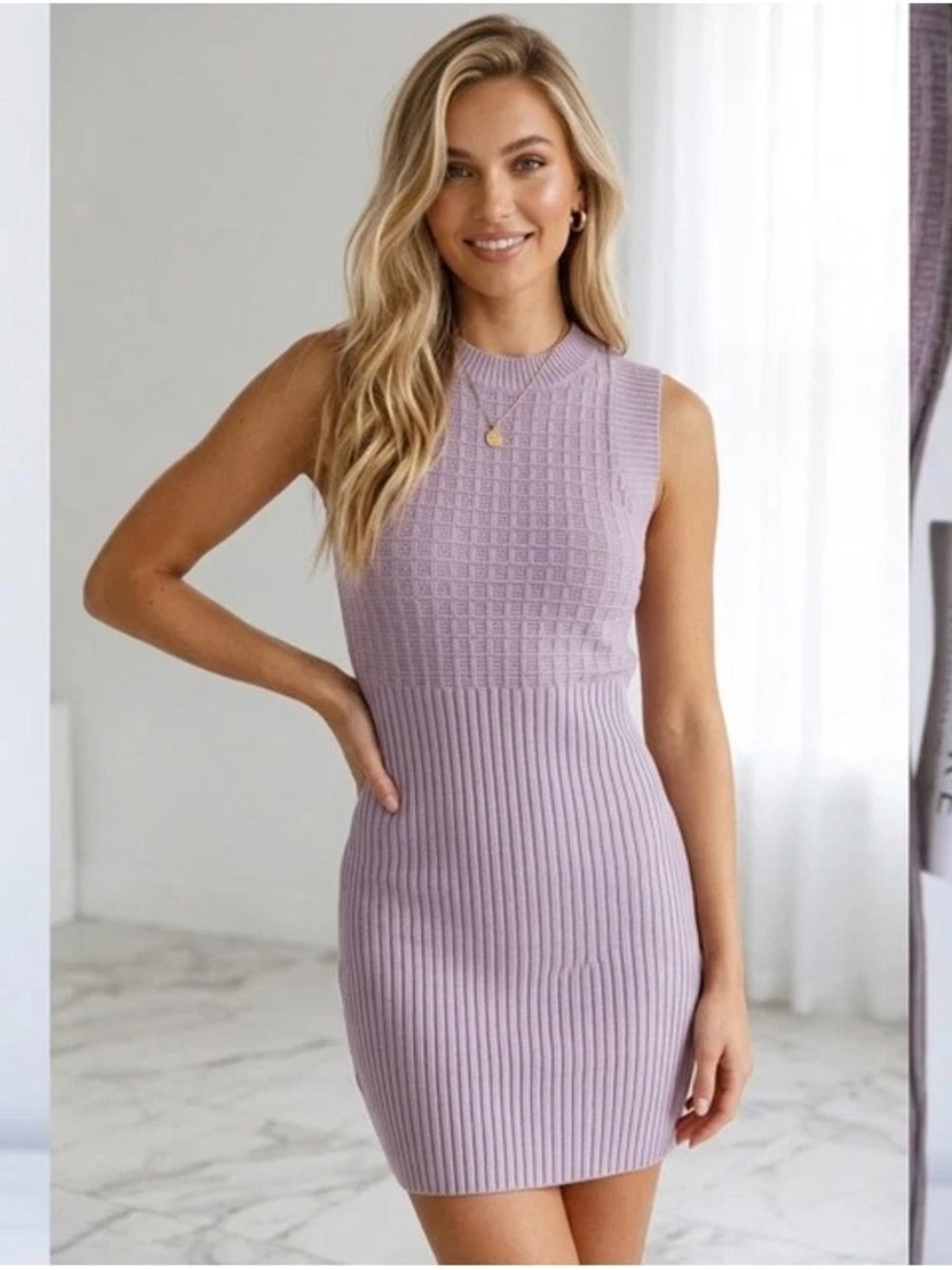 Lumiere Sleeveless Ribbed Knit Sheath Dress in Lavender
